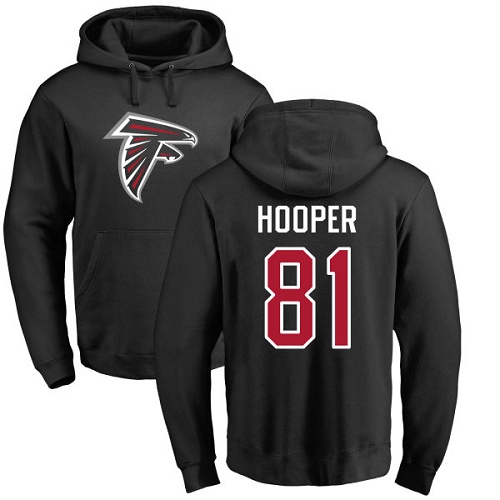 Atlanta Falcons Men Black Austin Hooper Name And Number Logo NFL Football 81 Pullover Hoodie Sweatshirts
